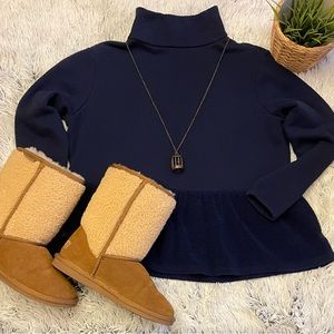 Crown & Ivy Mock-Turtleneck Peplum Fleece Sweater